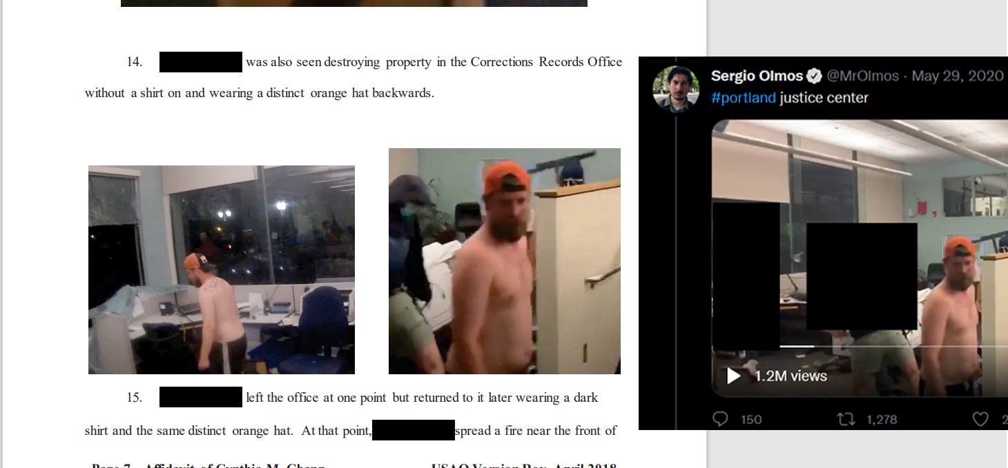 screenshots showing sergio olmos's video used to identify and prosecute participants of the May 29th riot in downtown Portland